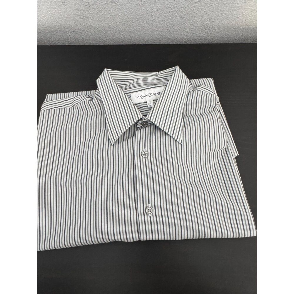 Vintage Yves Saint Laurent Dress Shirt 17 32-33 XL Gray Stripe Wrinkle Res